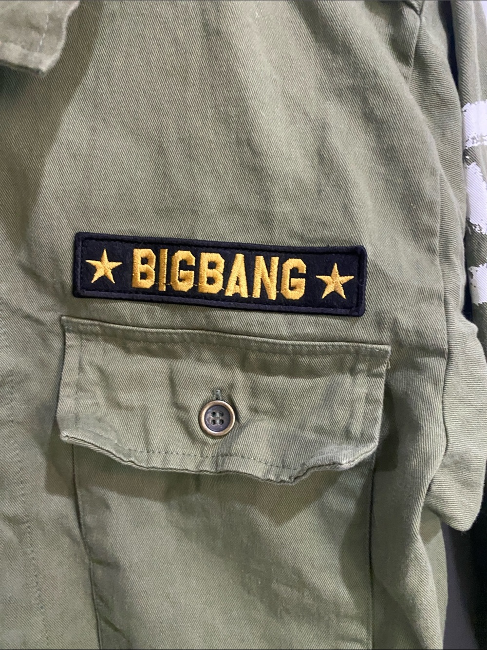 Olive Green Men's Graphic Military Jean Jacket bigbang - Picture 3 of 9